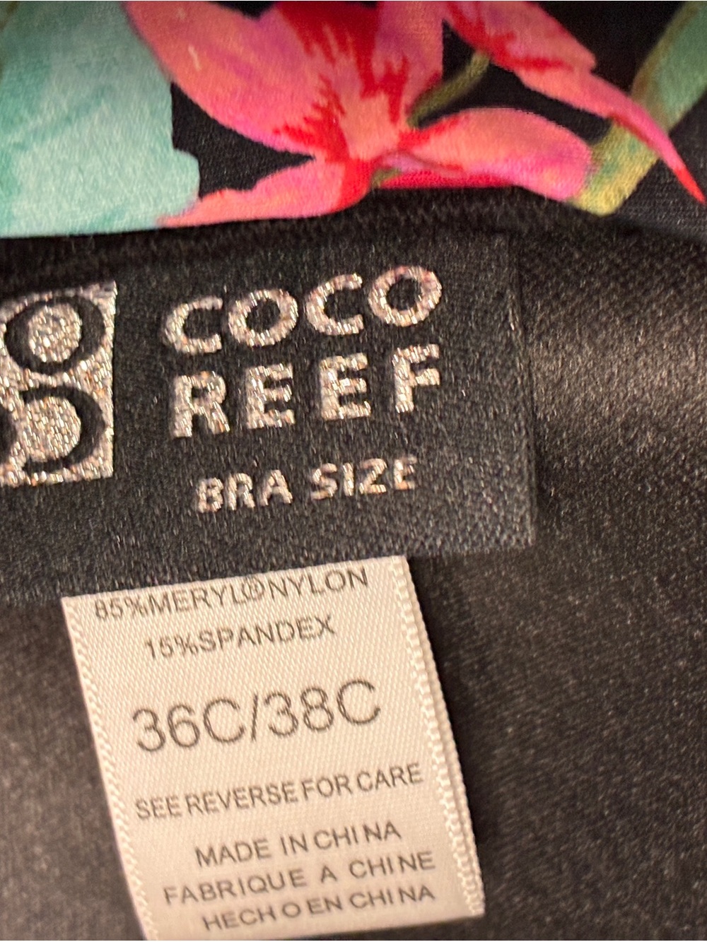 Coco Reef Black Bikini Top with Pink and Red Floral Print (EUC) - Picture 4 of 4